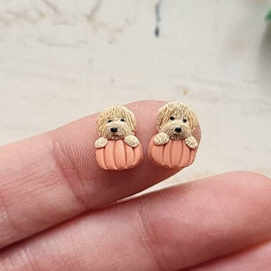 Tiny Maltipoo dog stud earrings