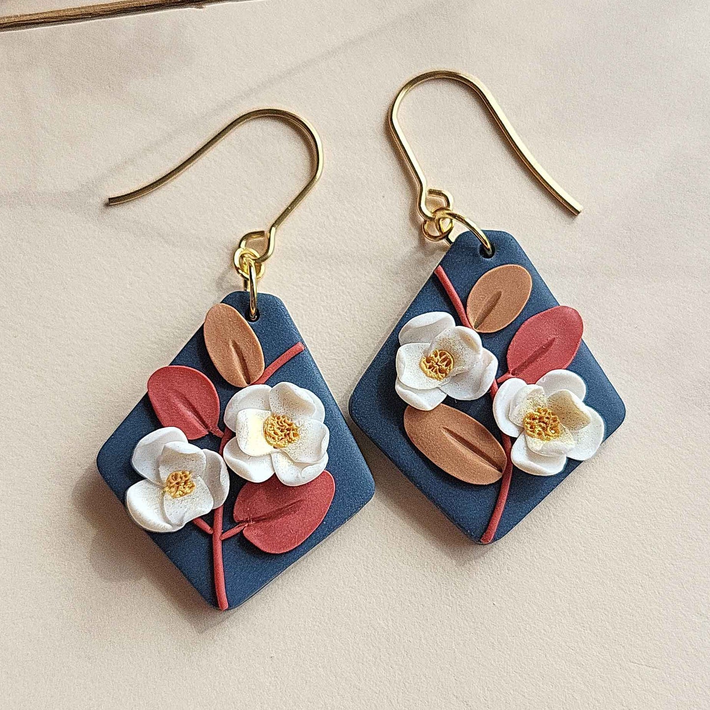Autumn leaf and flower polymer clay earrings