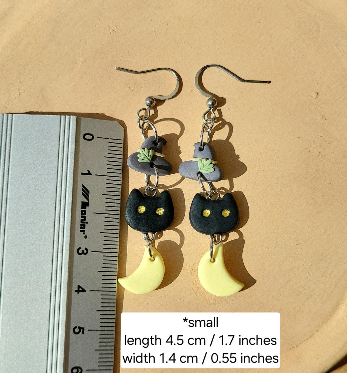Black cat dangle earrings