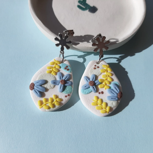Handmade boho flower polymer clay earrings
