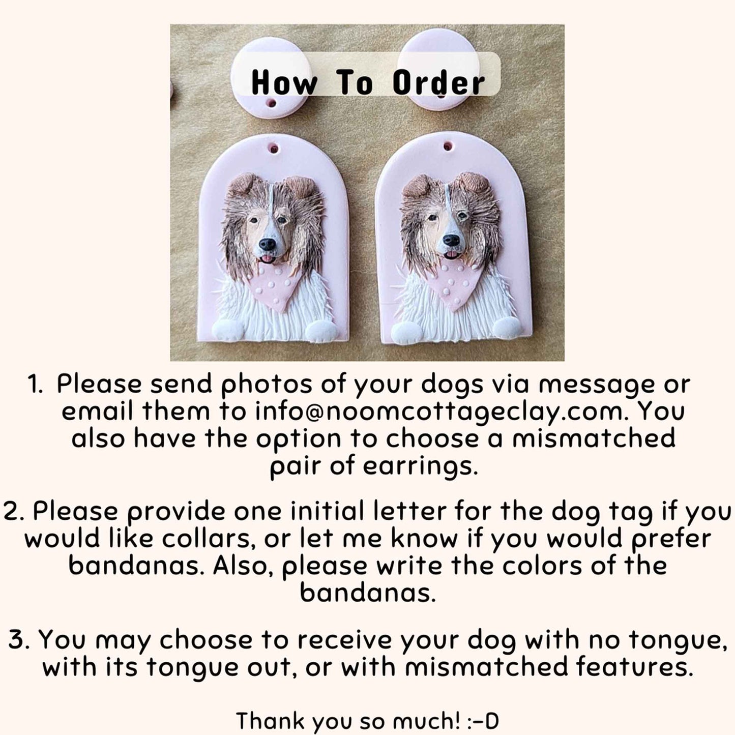 Custom pet memorial jewelry, handmade polymer clay dog earrings