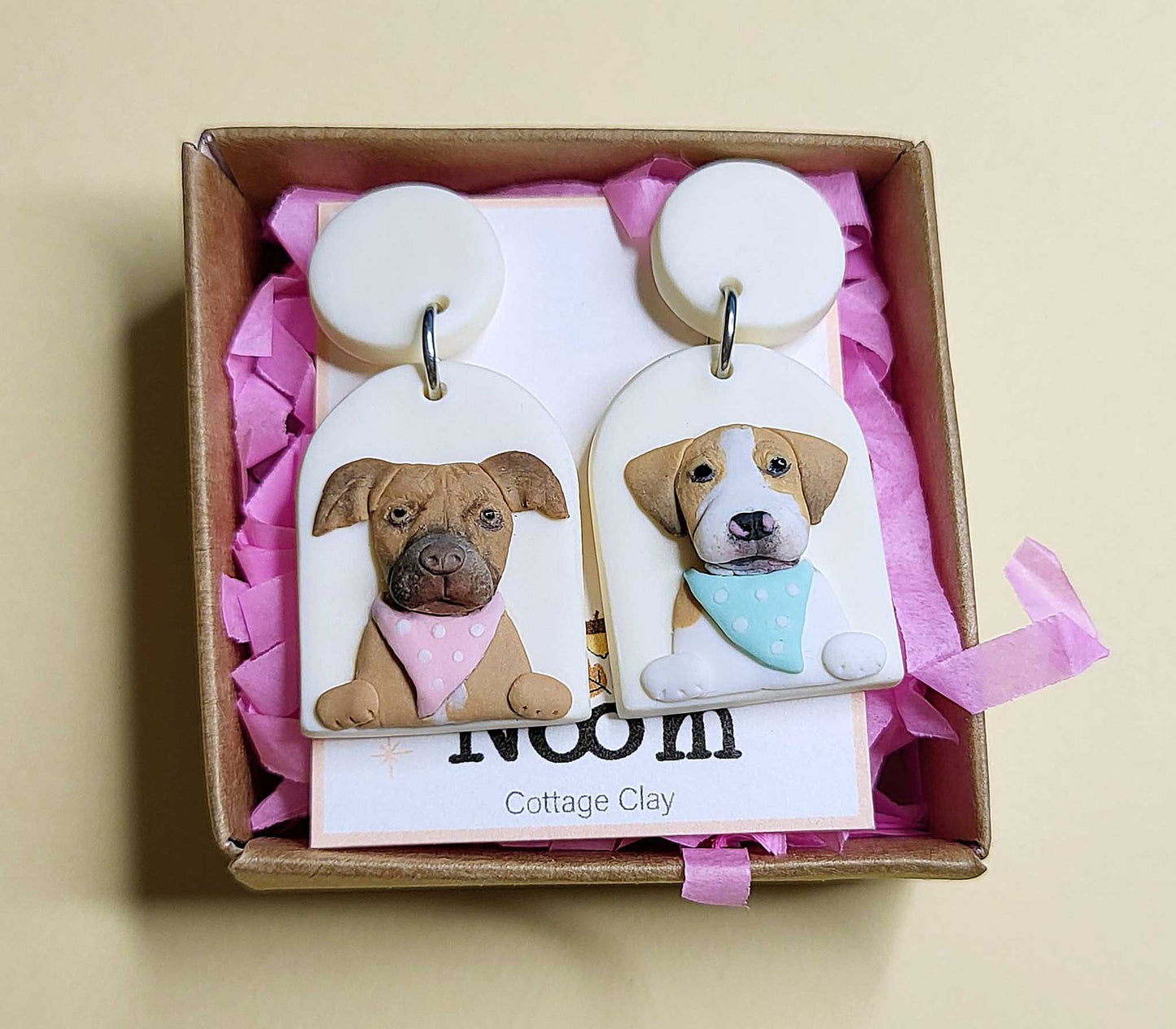 Handmade custom dog jewelry, polymer clay pet earrings