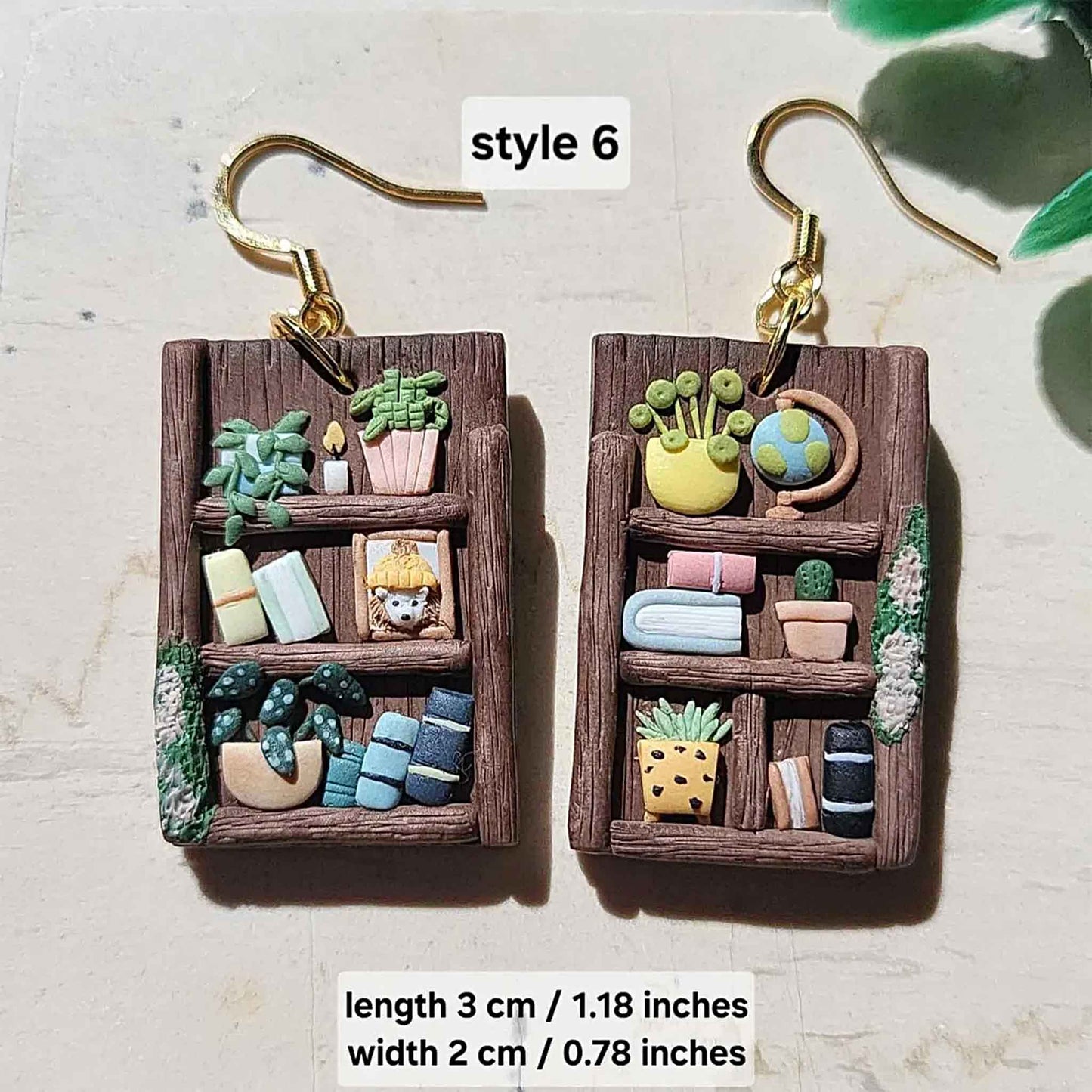 Cute cottagecore bookshelf earrings dangle