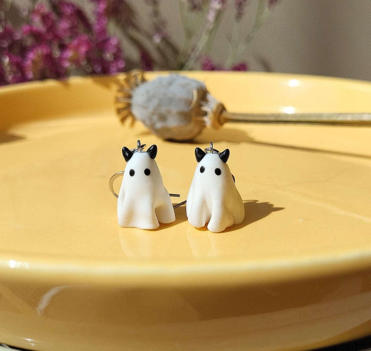 Halloween devil horn ghost earrings