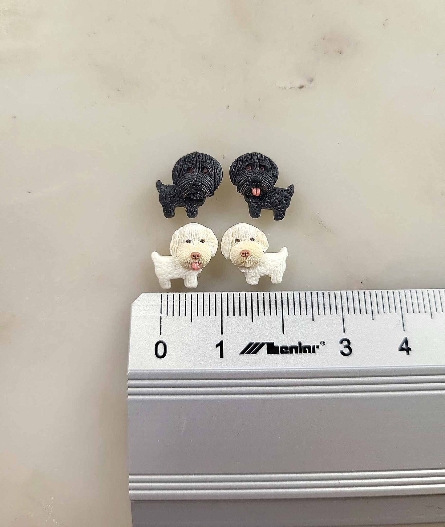 black and white Doodle dog stud earrings