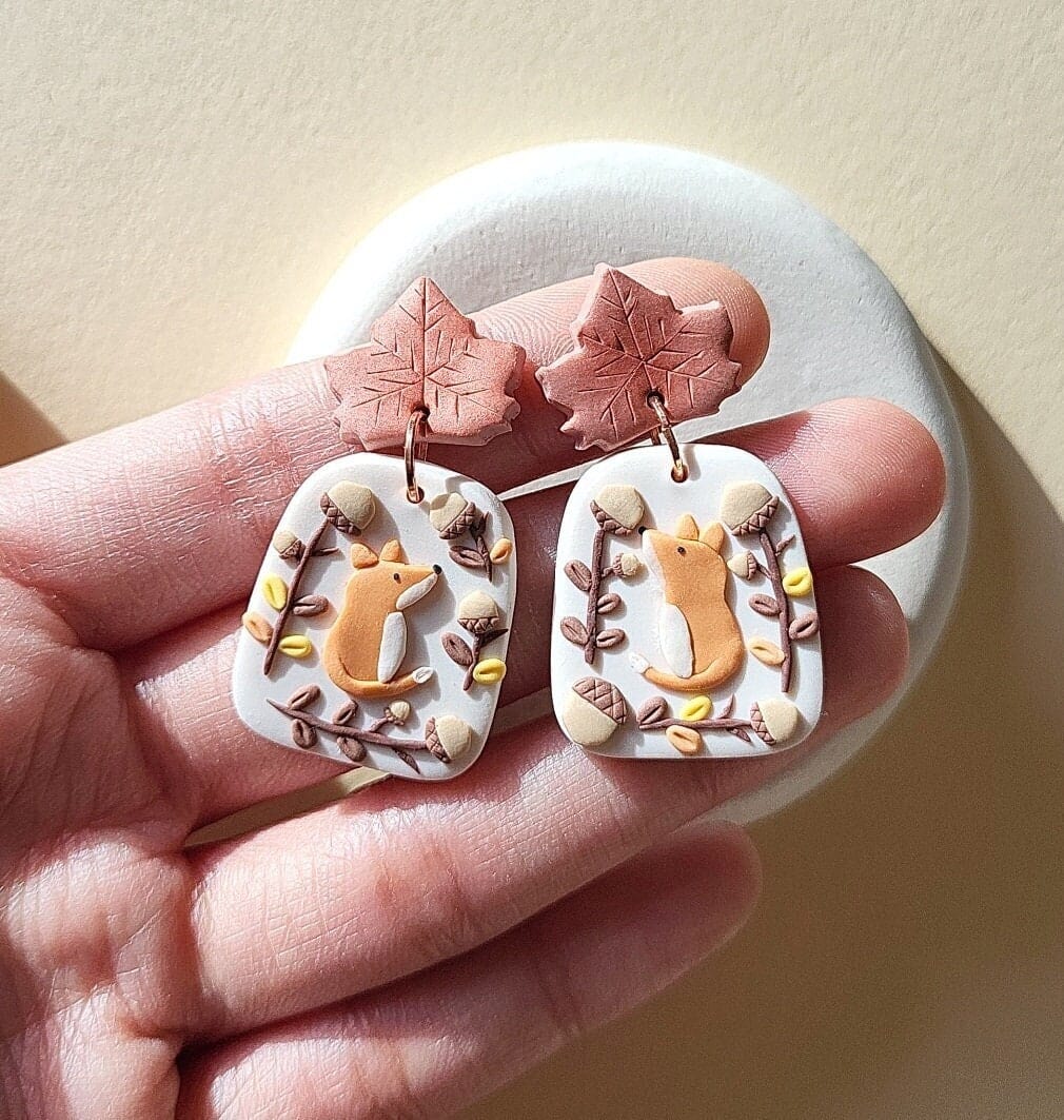 Cottagecore red fox earrings