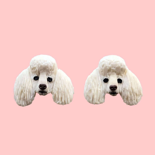 White giant Poodle stud earrings