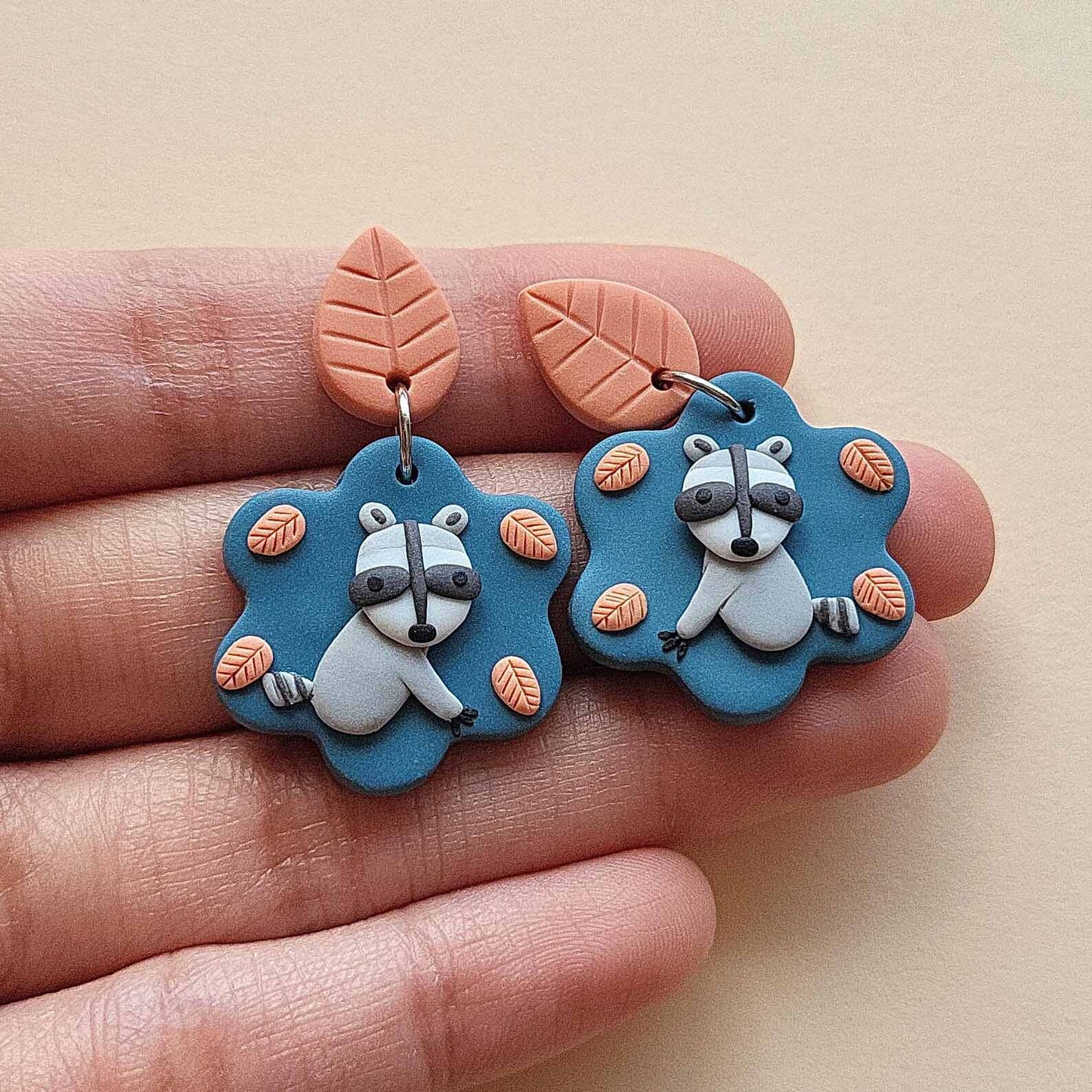 Funny raccoon polymer clay earrings