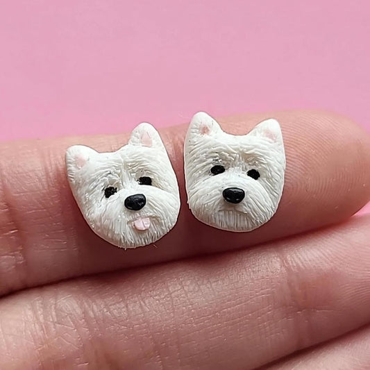 Cute Westie dog stud earrings - unique gift for Westie lover & owner