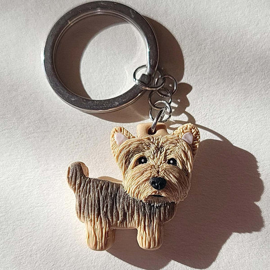 Cute Yorkie keychain handmade from polymer clay - unique gift for Yorkie lovers & owners