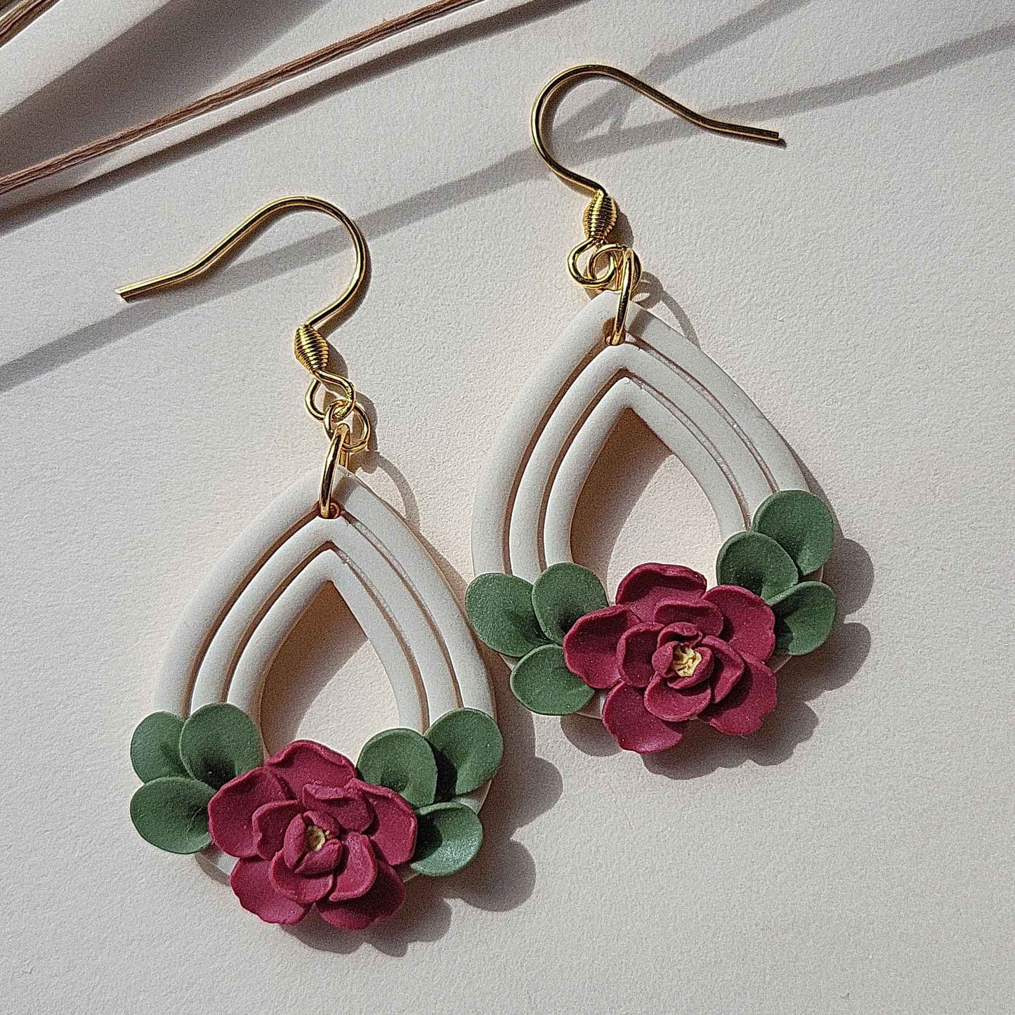 Teardrop polymer clay flower earrings
