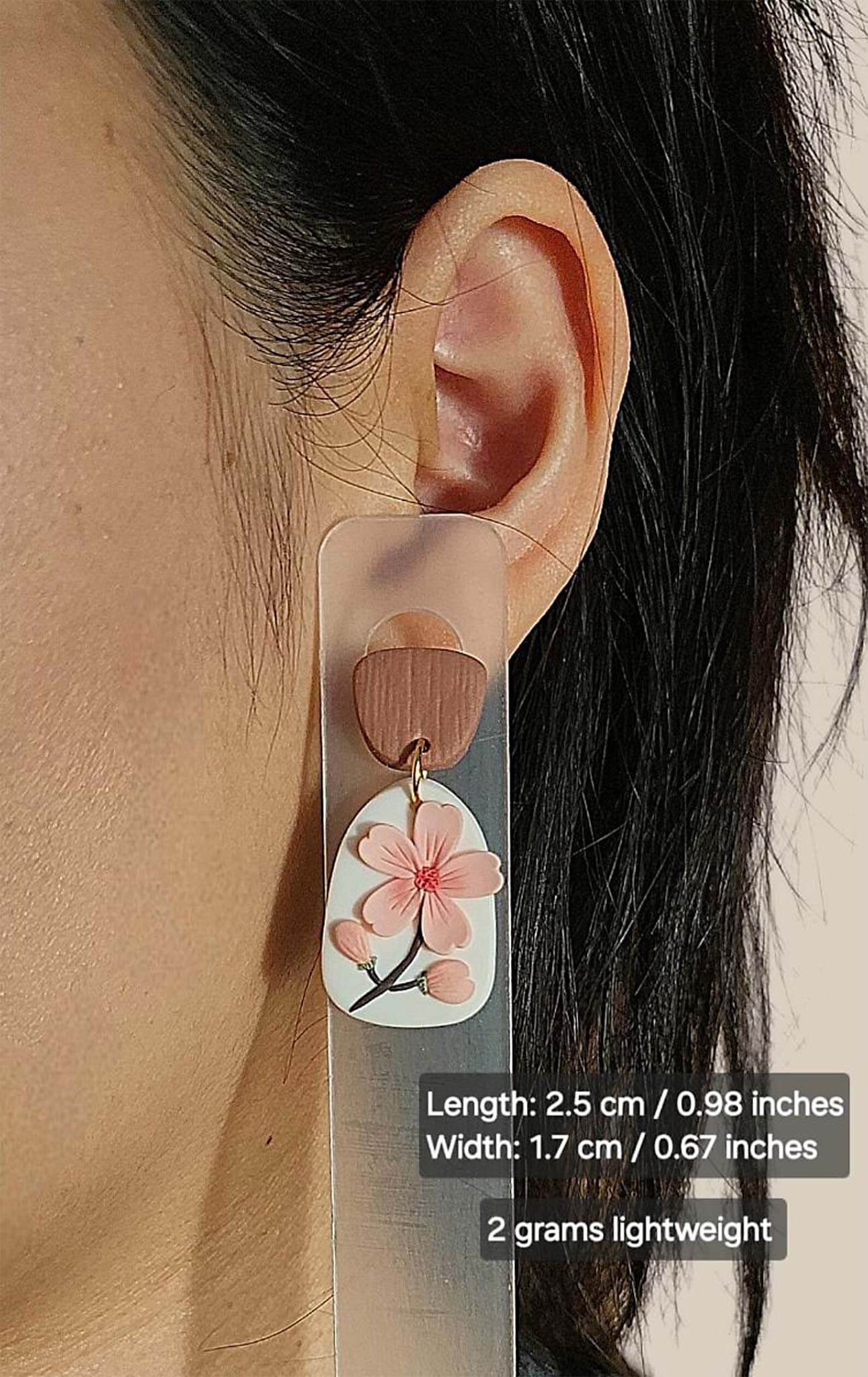 Dangle and drop flower earrings handmade polymer clay jewelry