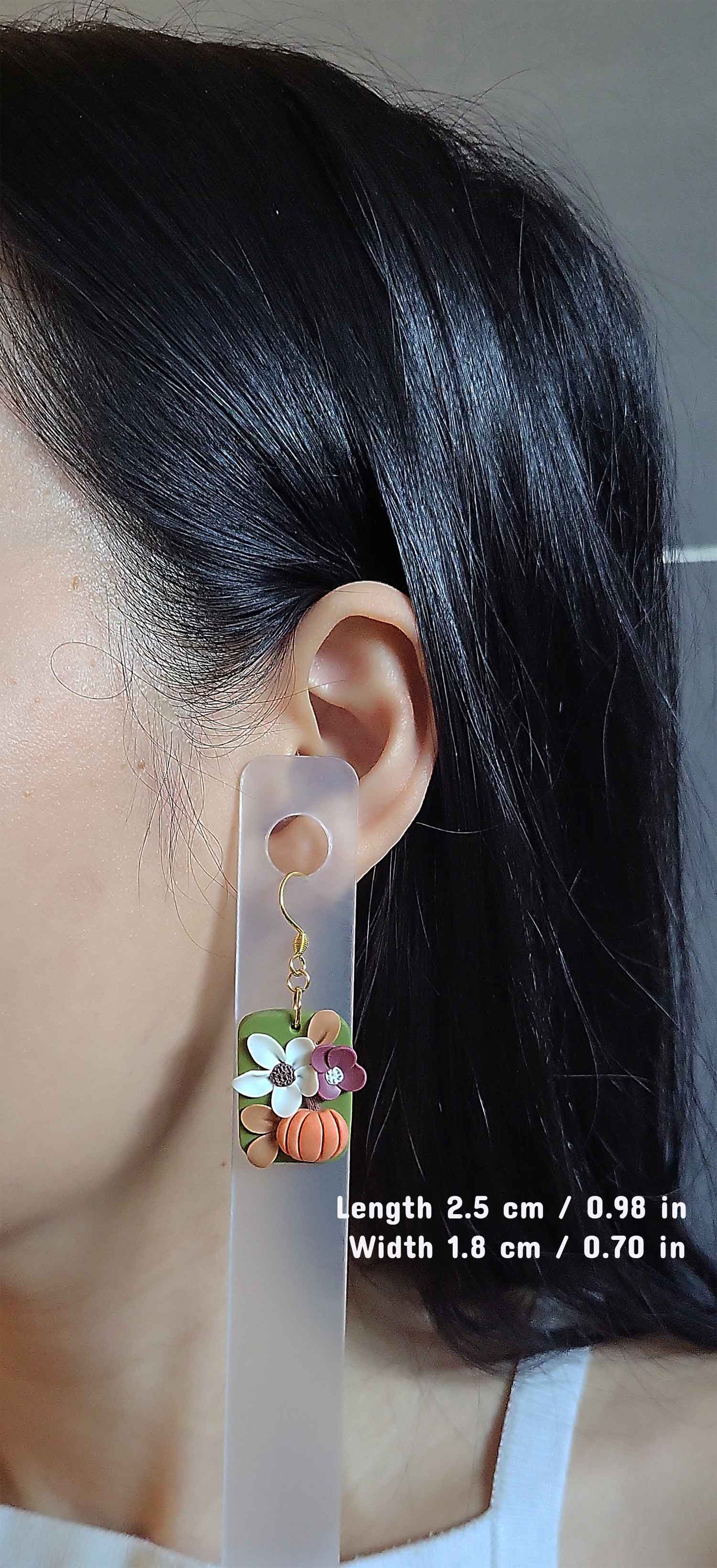 Dangle pumpkin flower polymer clay earrings