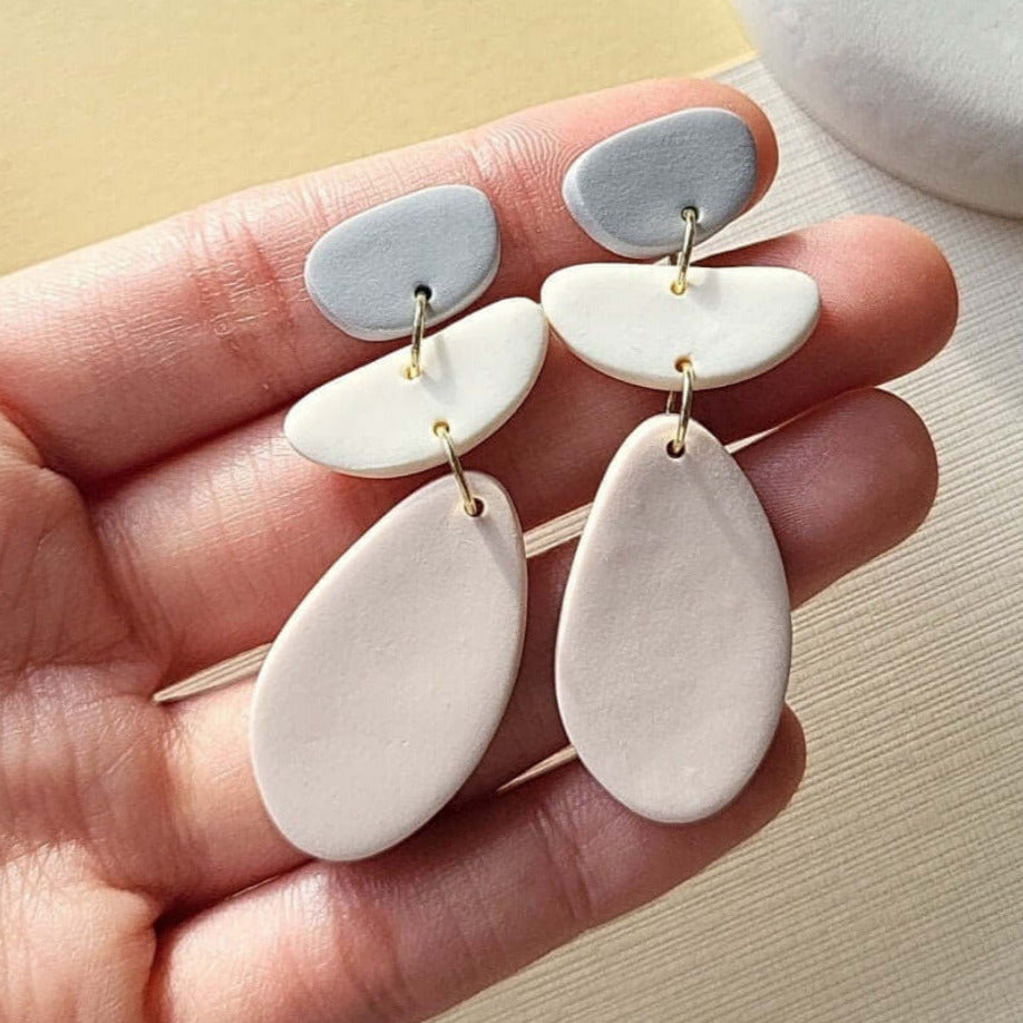 Dangle drop polymer clay earrings in neutral colors