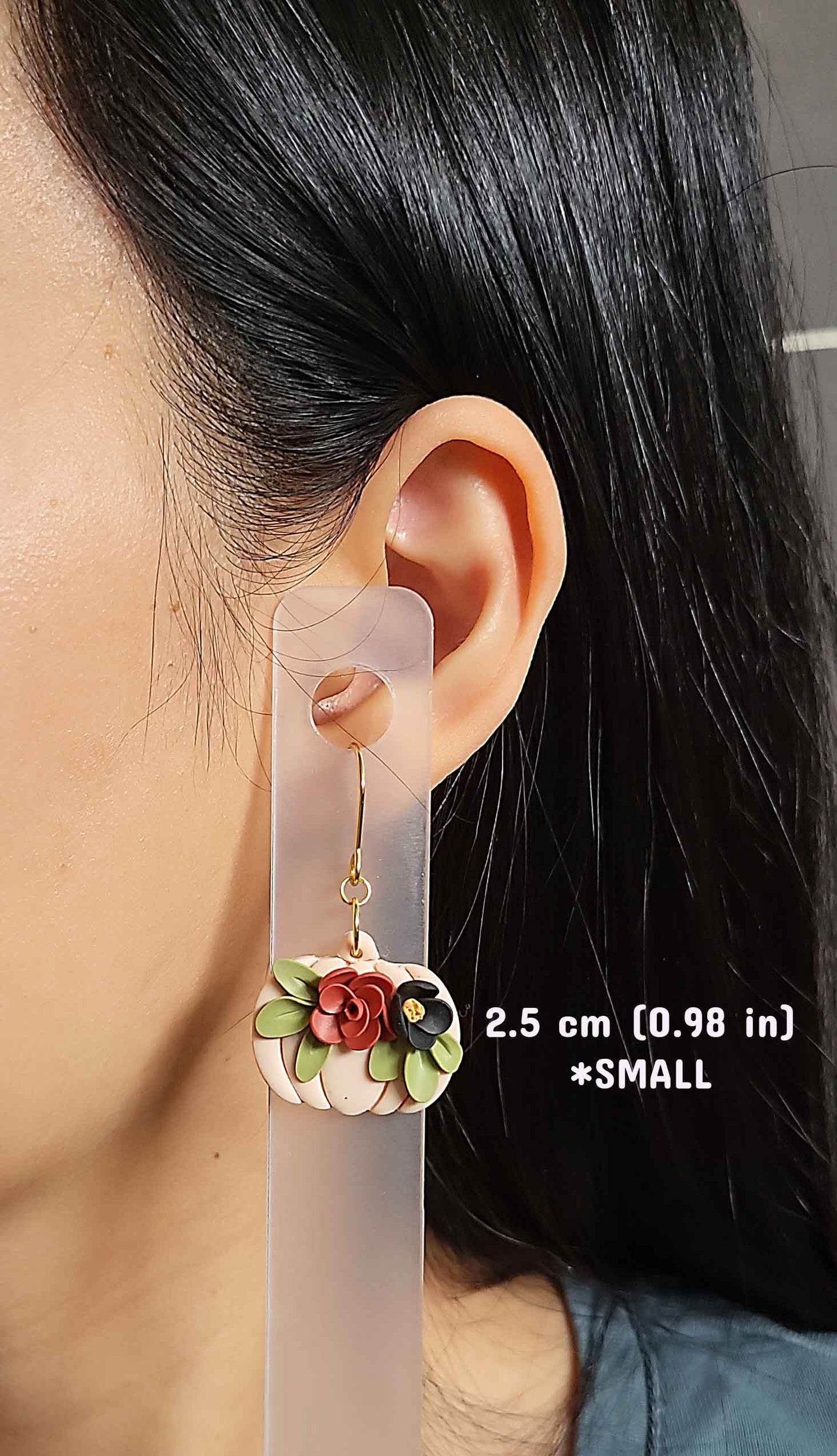Dangle pumpkin flower polymer clay earrings
