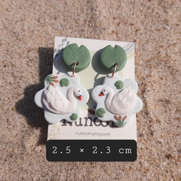 Polymer clay swan earrings