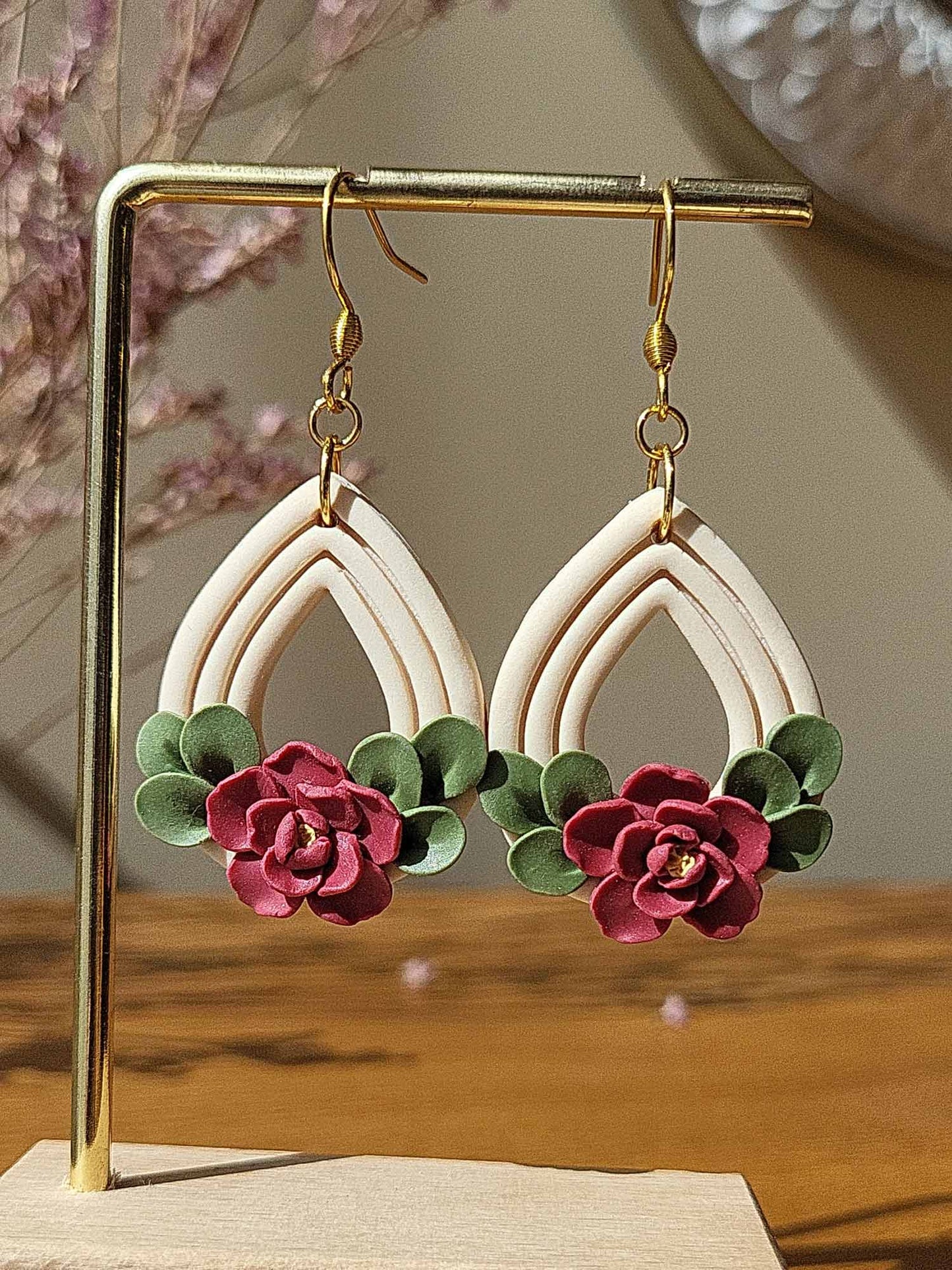 Red flower polymer clay earrings