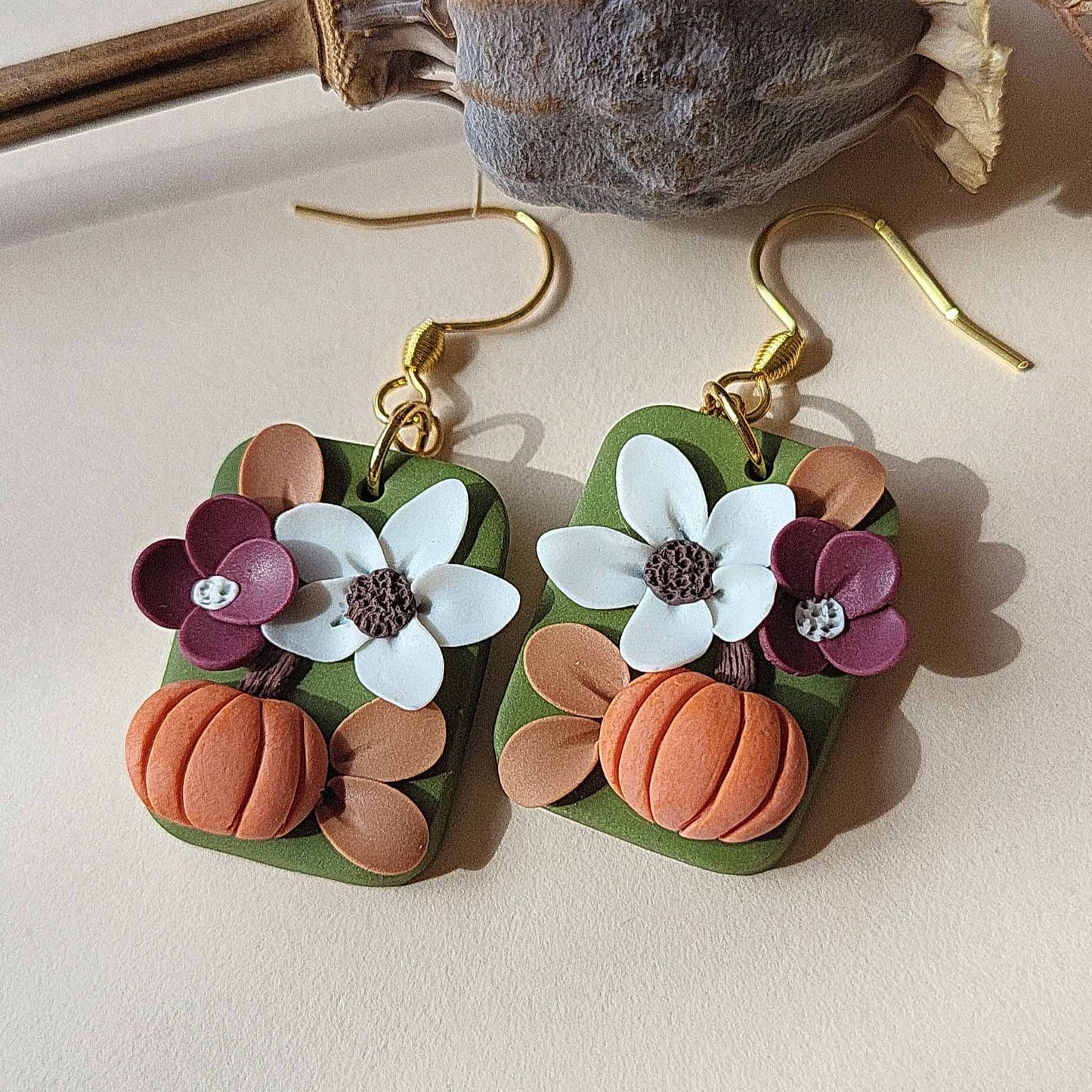 Dainty fall polymer clay earrings