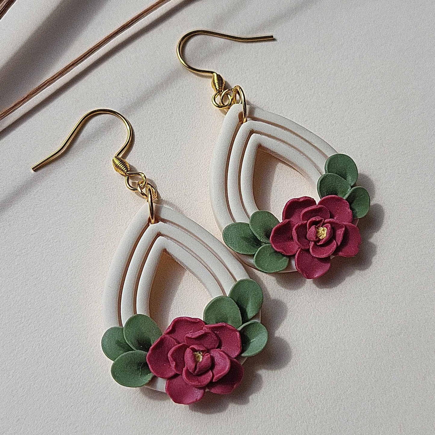 Drop floral clay earrings teardrop