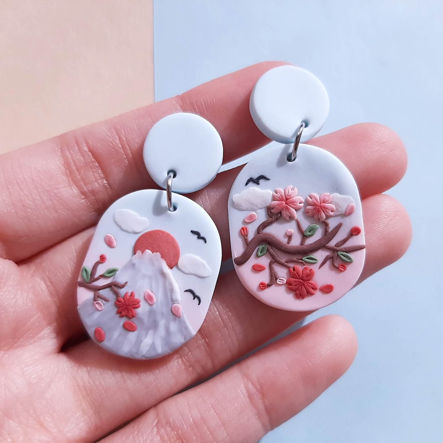 Fuji mountain earrings polymer clay