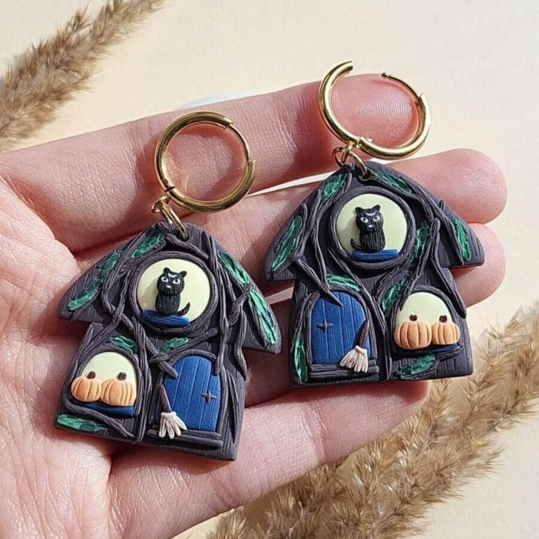 Halloween haunted house earrings