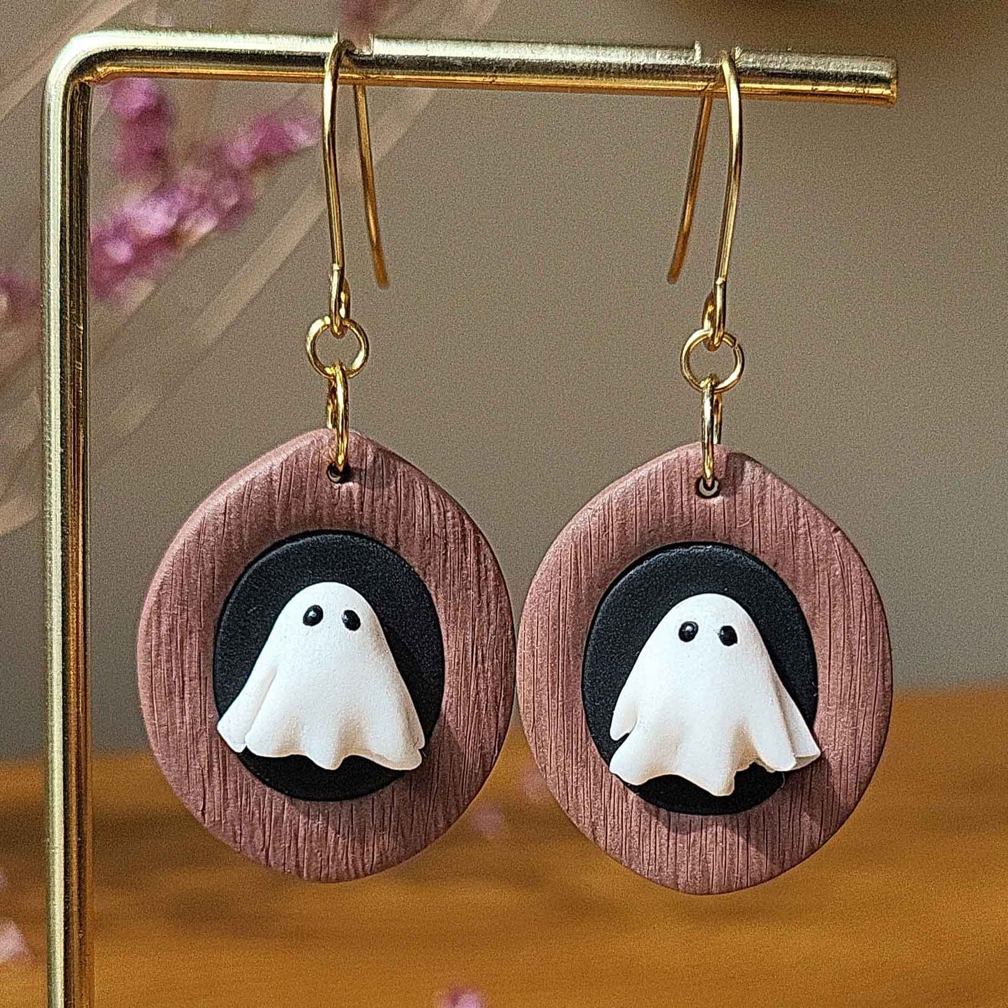 Dangle Halloween ghost polymer clay earrings