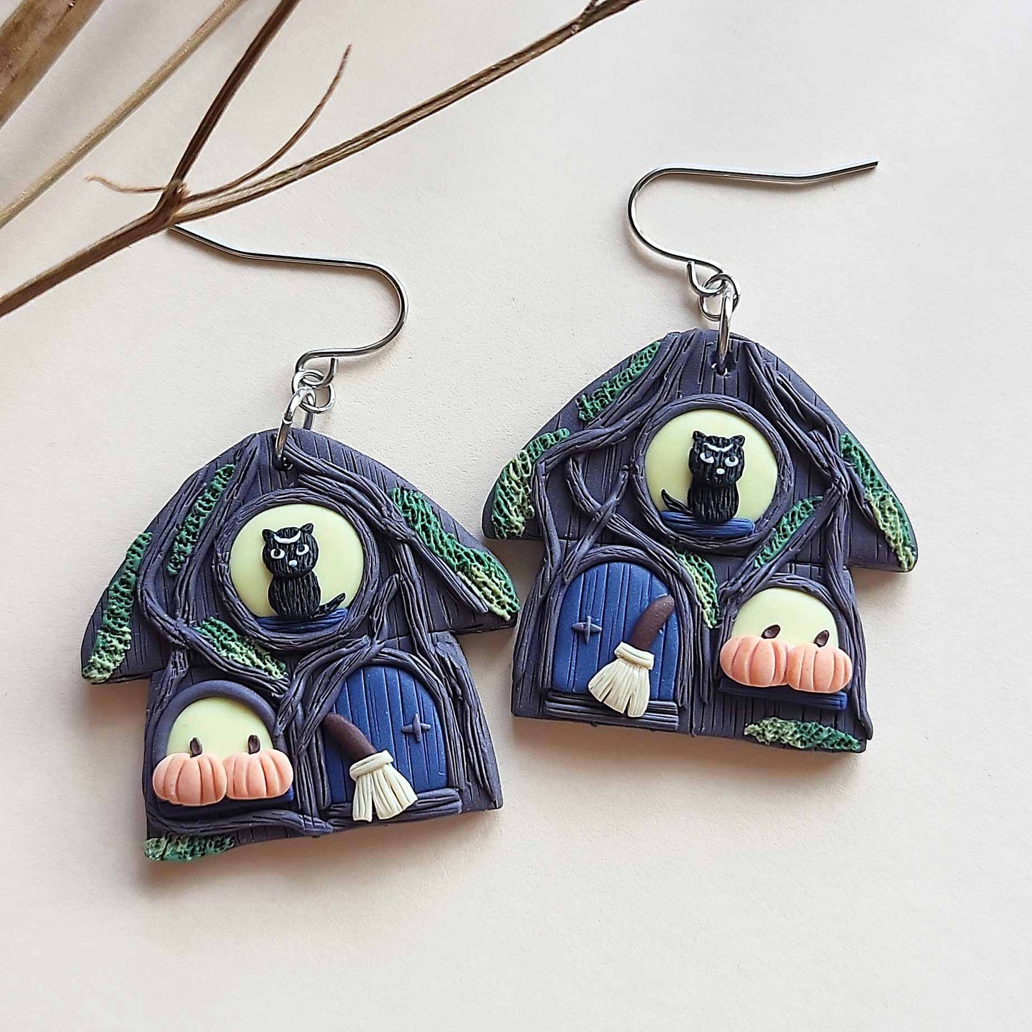 Halloween witch house earrings
