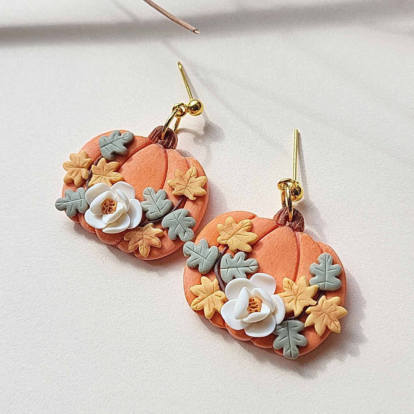Pumpkin floral clay earrings