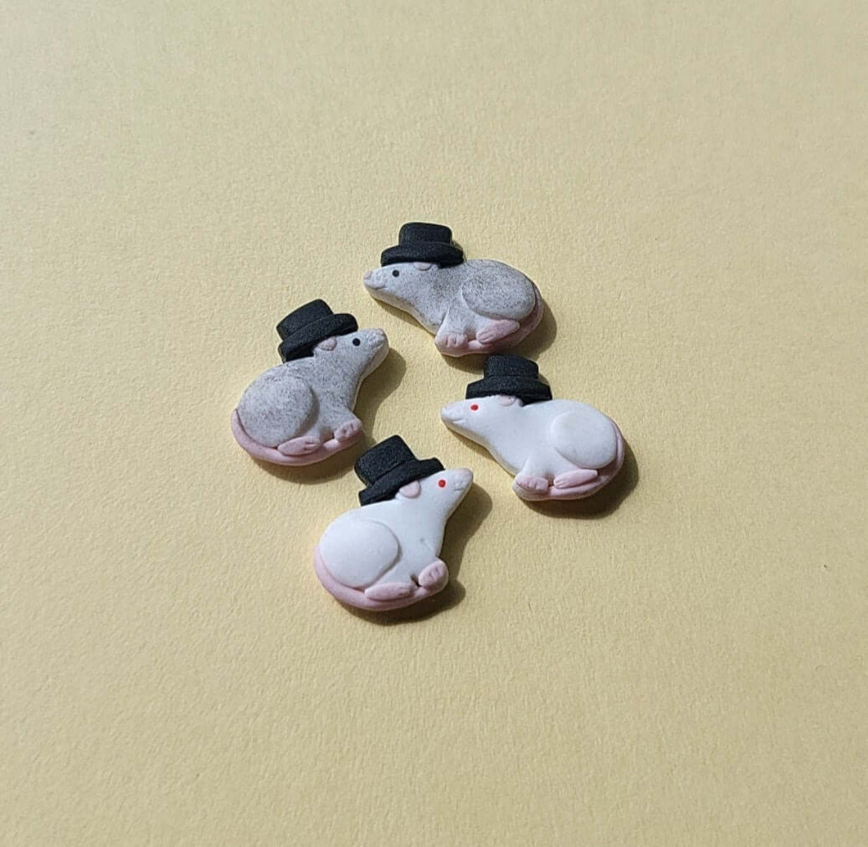Handmade fancy rat stud earrings with top hat - Unique gift for rat lovers.