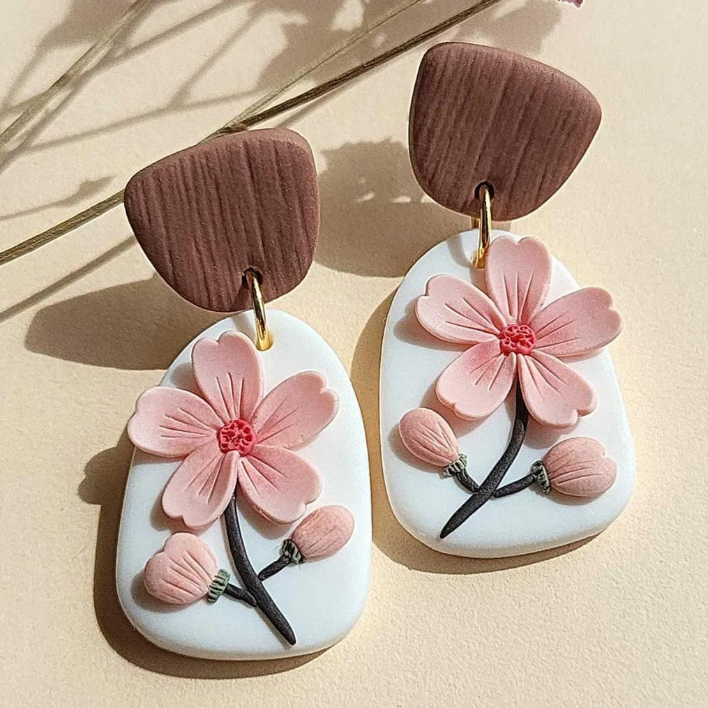 Sakura Flower Earrings Polymer Clay Pink Flower Earrings