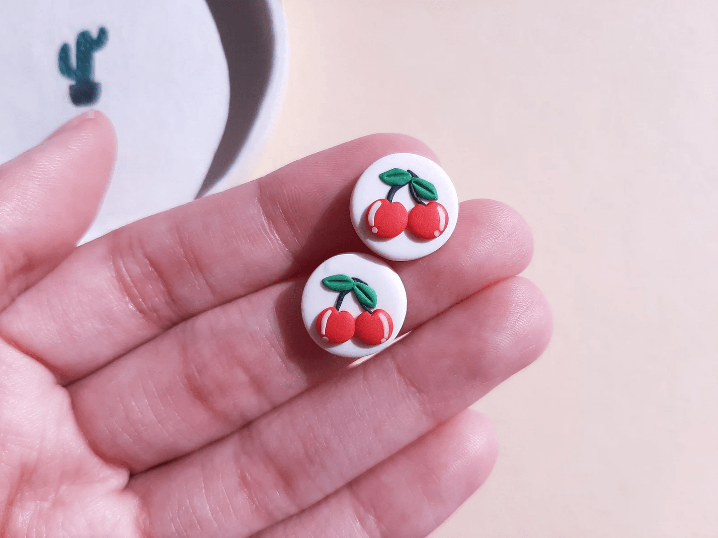 Polymer Clay Cherry Earrings - Cherry Hairclip