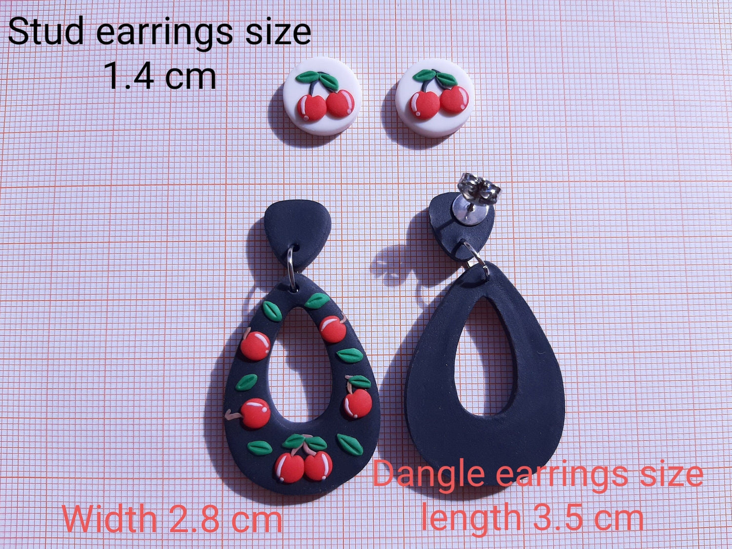 Polymer Clay Cherry Earrings - Cherry Hairclip