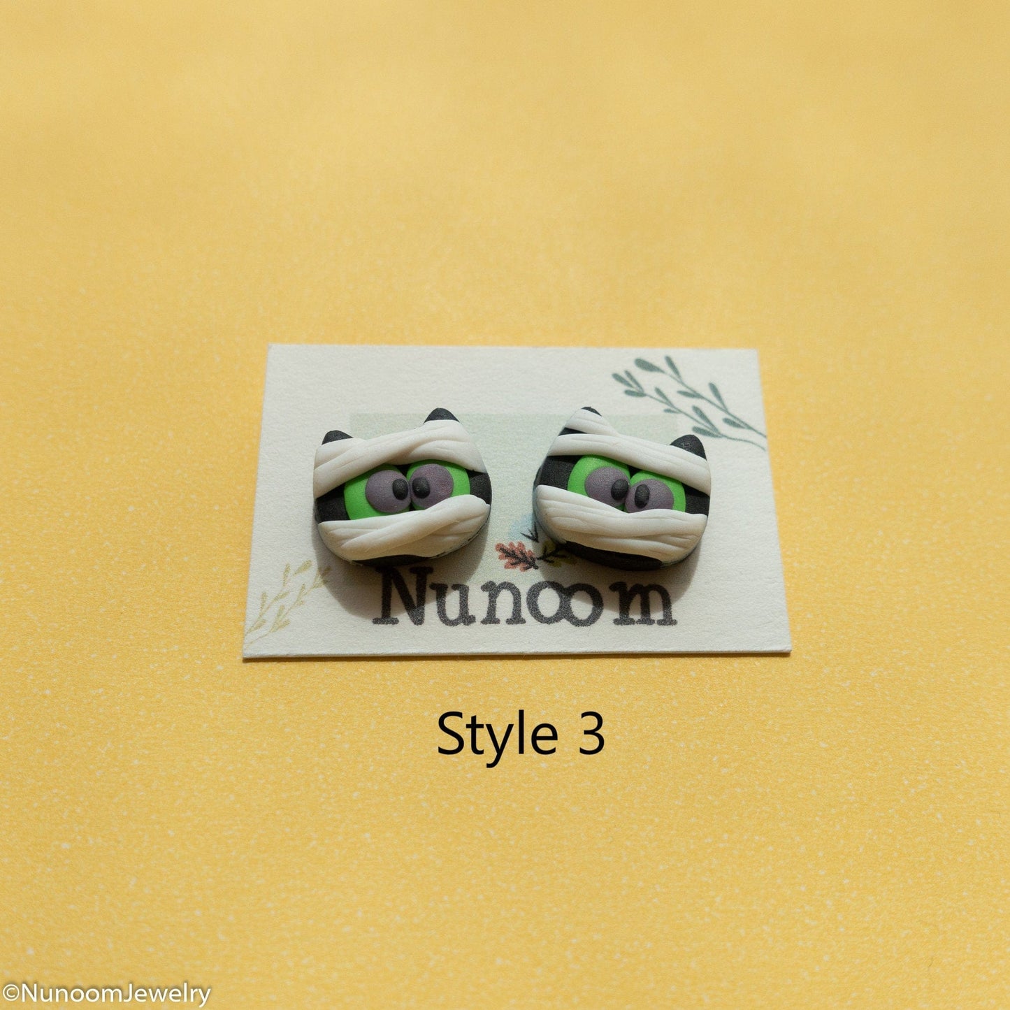 Mummy Cat Stud Earrings - Funny Halloween Jewelry