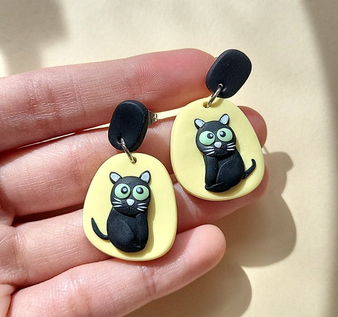 Funny Black Cat Earrings - Cat Lover Gifts