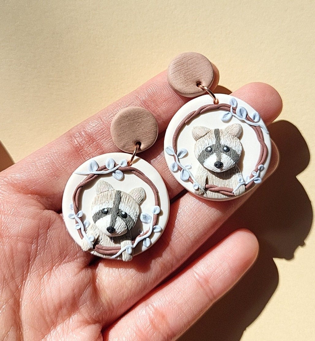 Cute Raccoon Earrings Keychain