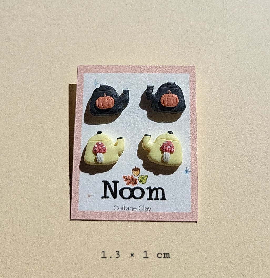 Tea Pot Stud Earrings - Mushroom Earrings