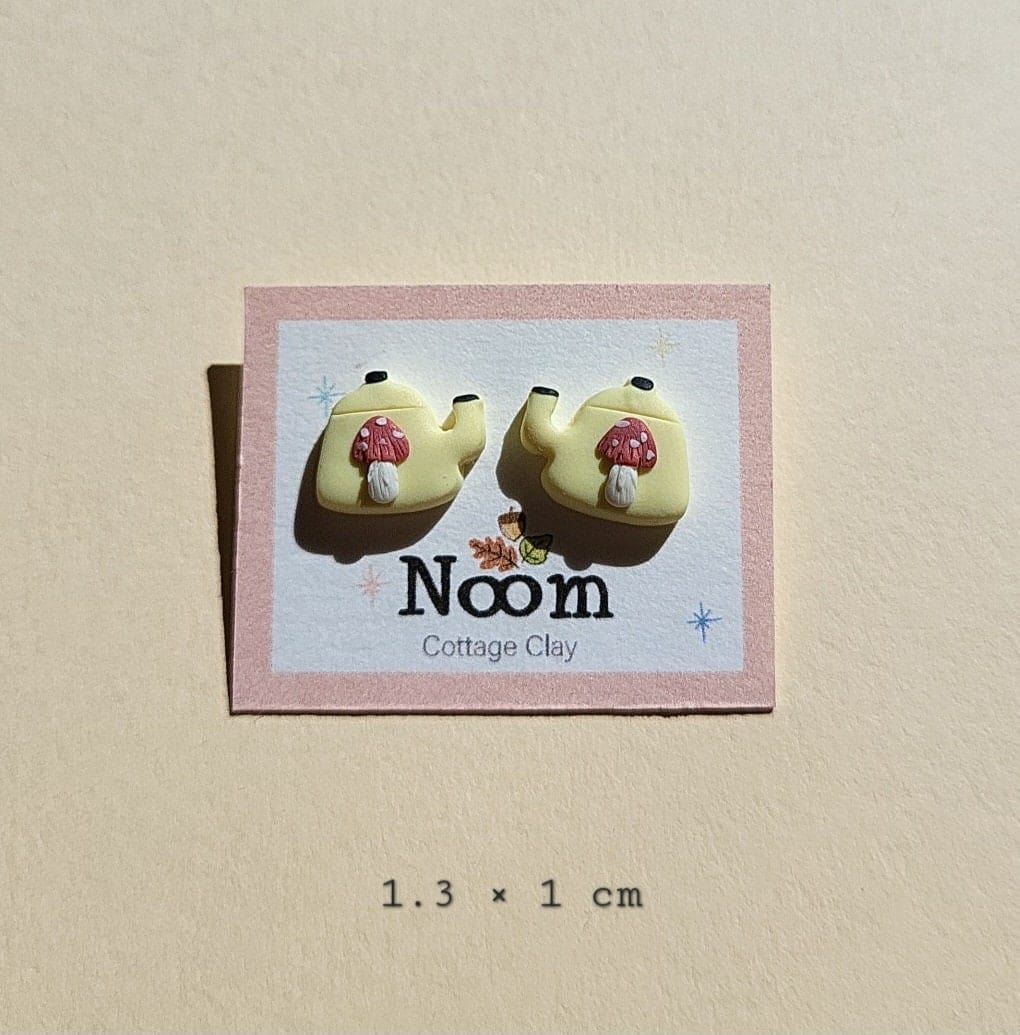 Tea Pot Stud Earrings - Mushroom Earrings