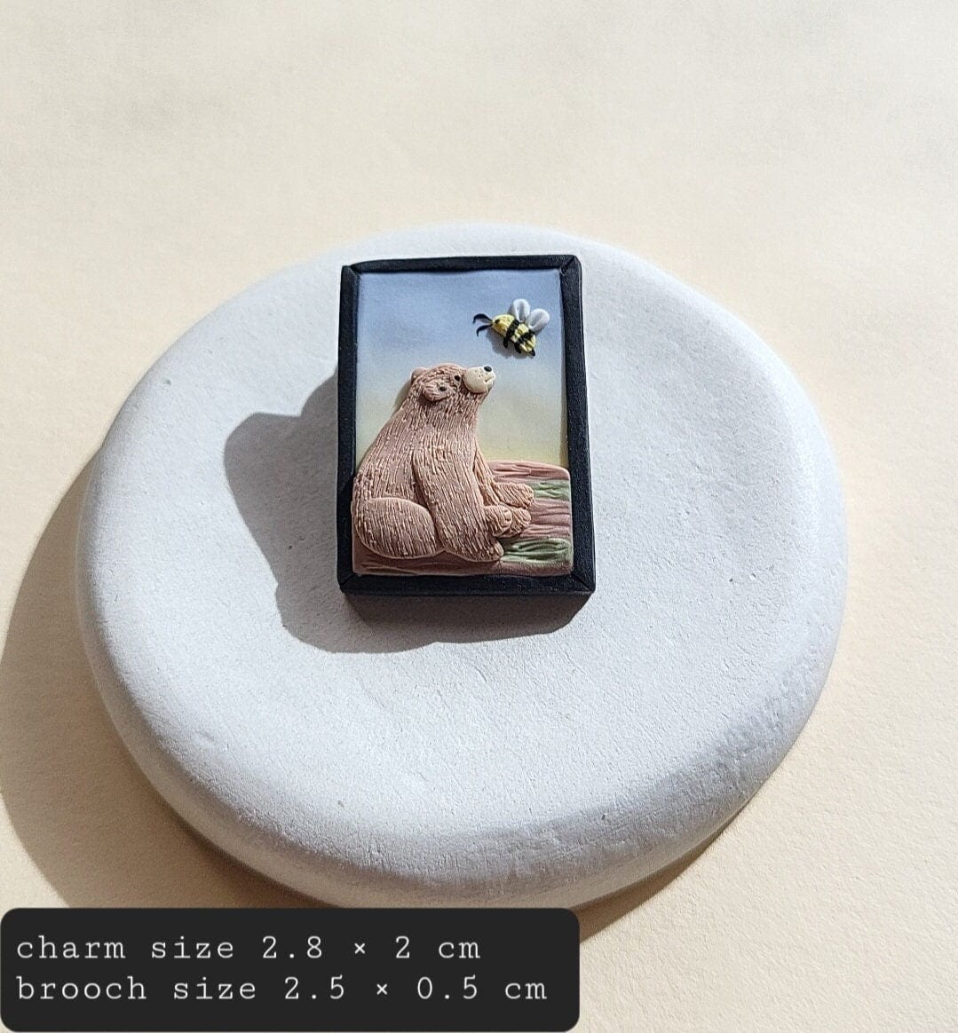 Grizzly Bear Brooch • Cute Brown Bear Gift • Polymer Clay Brooch • Gifts Under 30