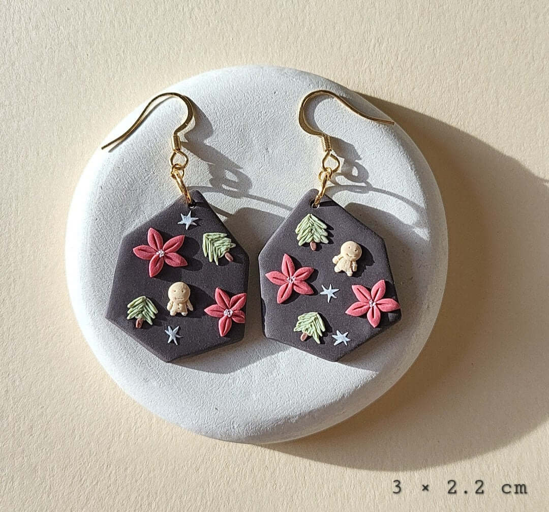 Boucles d'oreilles bonhomme en pain d'épices de Noël | Pince à cheveux de fête