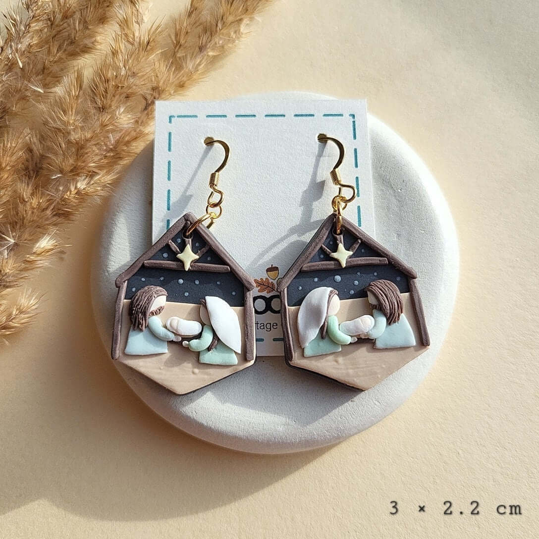 Christmas Nativity Polymer Clay Earrings - Holiday Jewelry