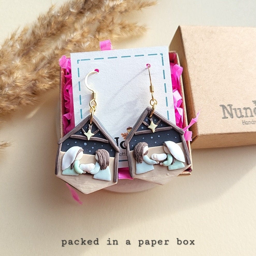 Christmas Nativity Polymer Clay Earrings - Holiday Jewelry