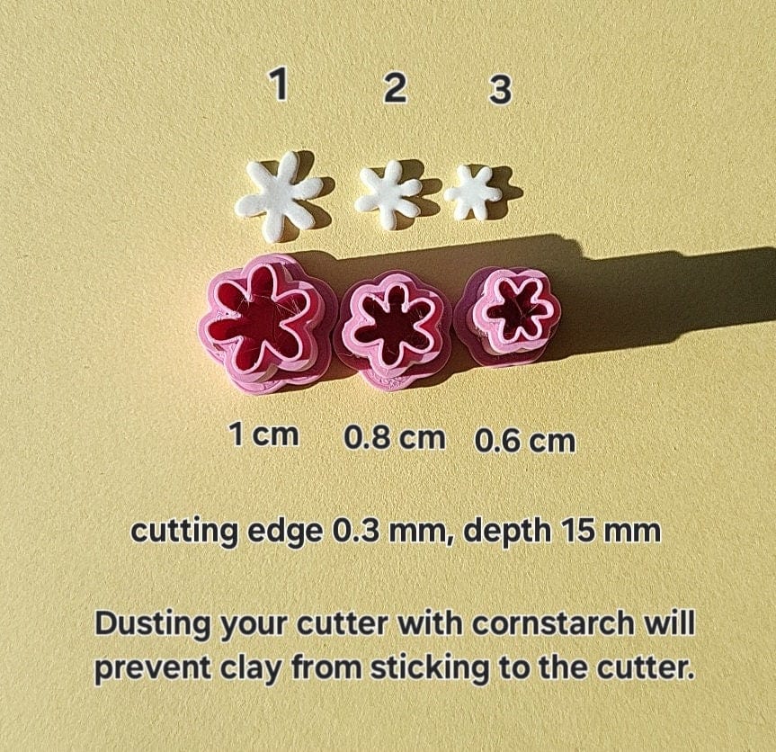 Micro Daisy Flower Polymer Clay Cutter β’ Small XS Mini Floral Clay Cutters β’ 3D Printed Organic Cookie Cutter