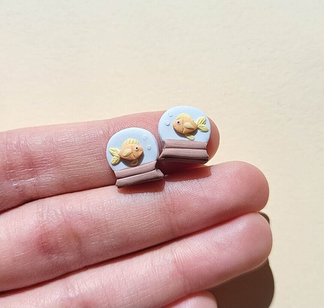 Goldfish Stud Earrings, Cute Fish Jewelry, Handmade Polymer Clay Earrings, Gift For Her, Stocking Stuffer