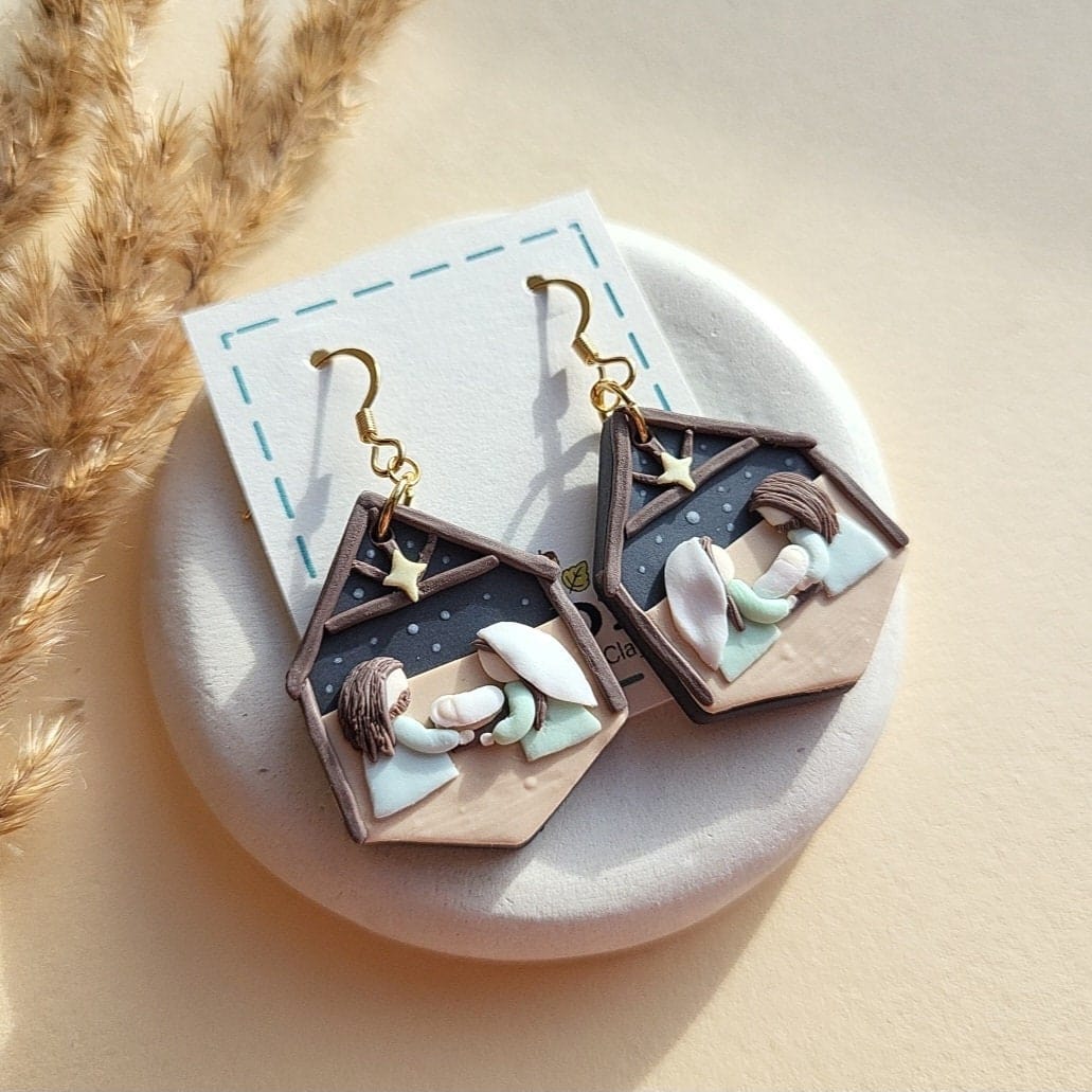 Christmas Nativity Polymer Clay Earrings - Holiday Jewelry