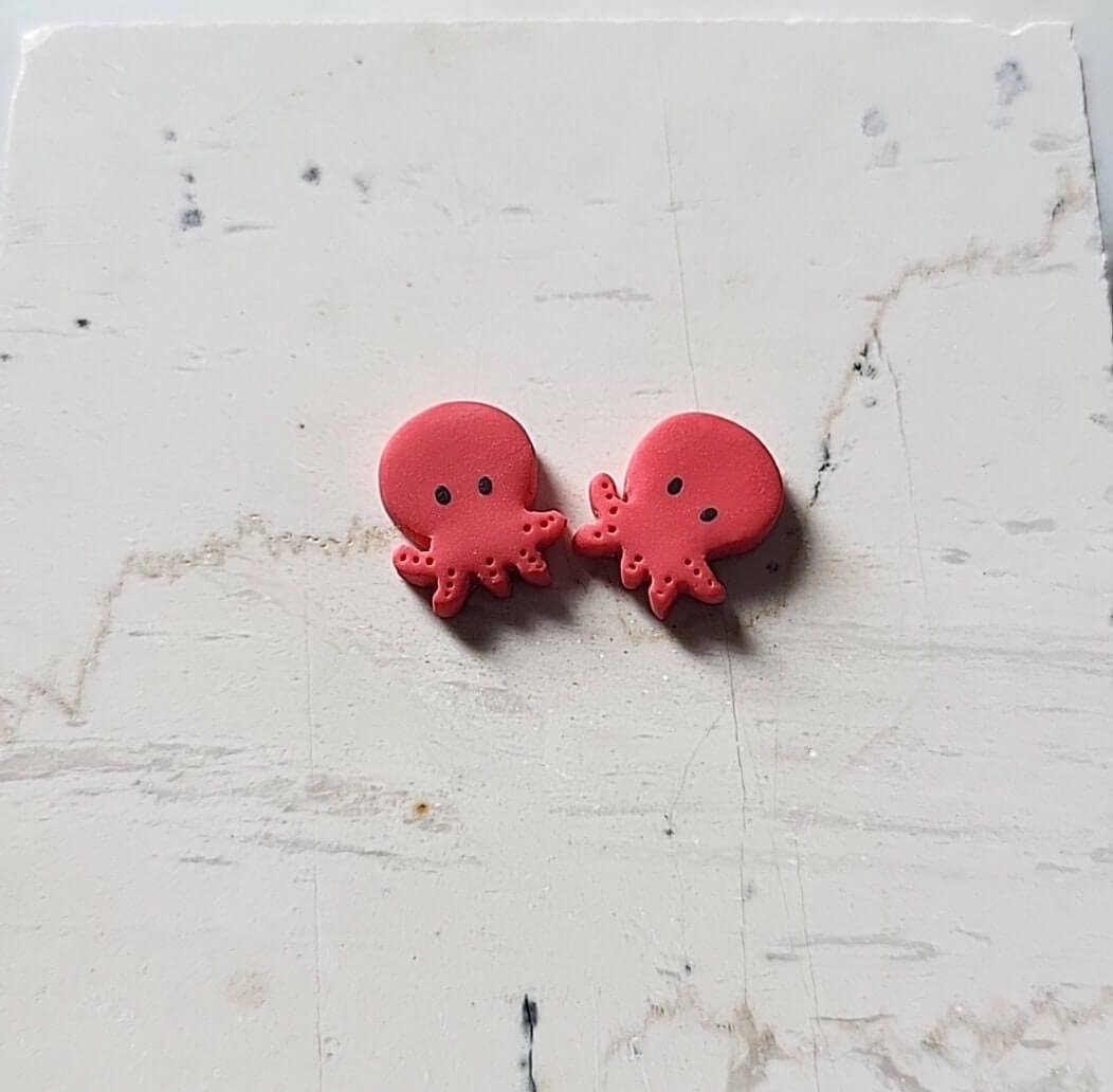 Octopus Stud Earrings, Squid Earrings, Ocean Creature Jewelry, Cute Christmas Gift For Her, Fun Festive Holiday Present, Stocking Stuffer