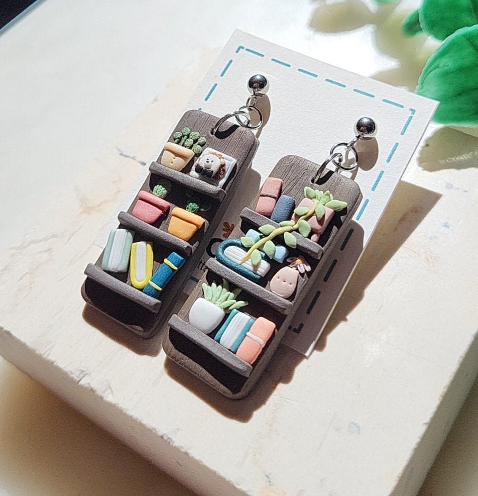 clay plant shelf earrings