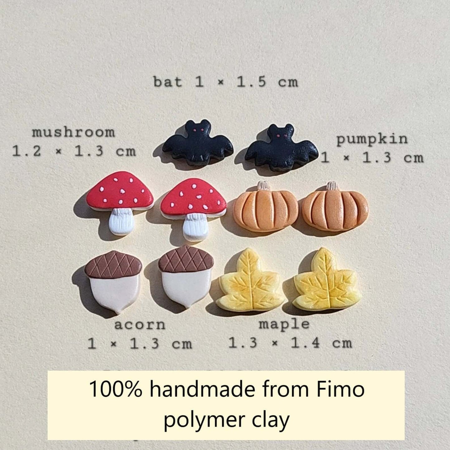 Handmade Polymer Clay Charms, Mix And Match, Pumpkin, Mushroom, Acorn, Maple Leaf, Autumn, Fall, Cute And Fun