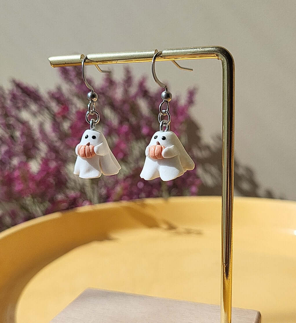 Halloween Ghost Pumpkin Earrings | Spooky Autumn Fall Jewelry