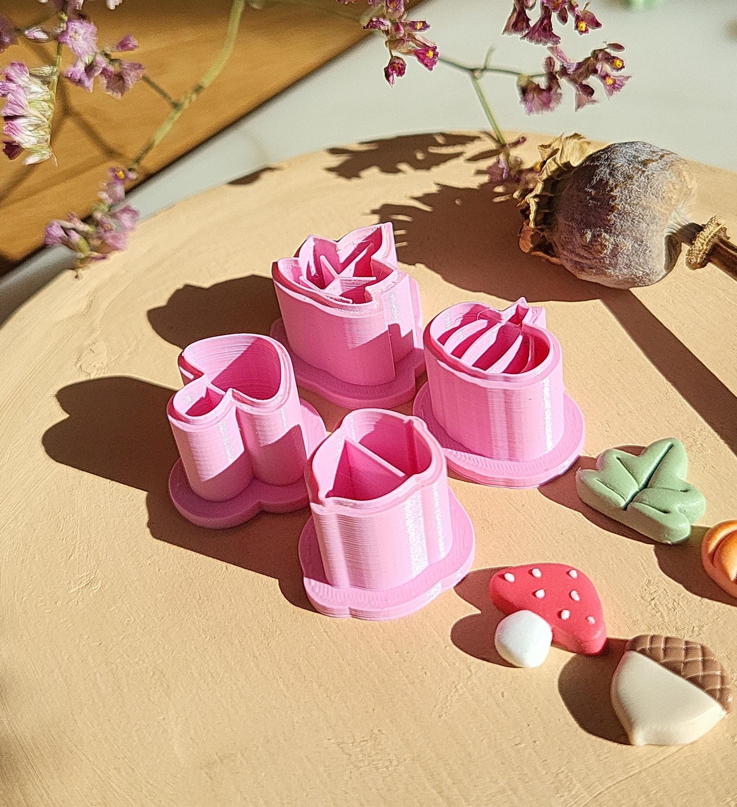 Autumn Polymer Clay Cutter Set β’ Cute Halloween Embossed Fall Stud Pack Cookie Cutter β’ Mushroom β’ Pumpkin β’ Maple Leaf β’ Acorn β’ 1/2 inches