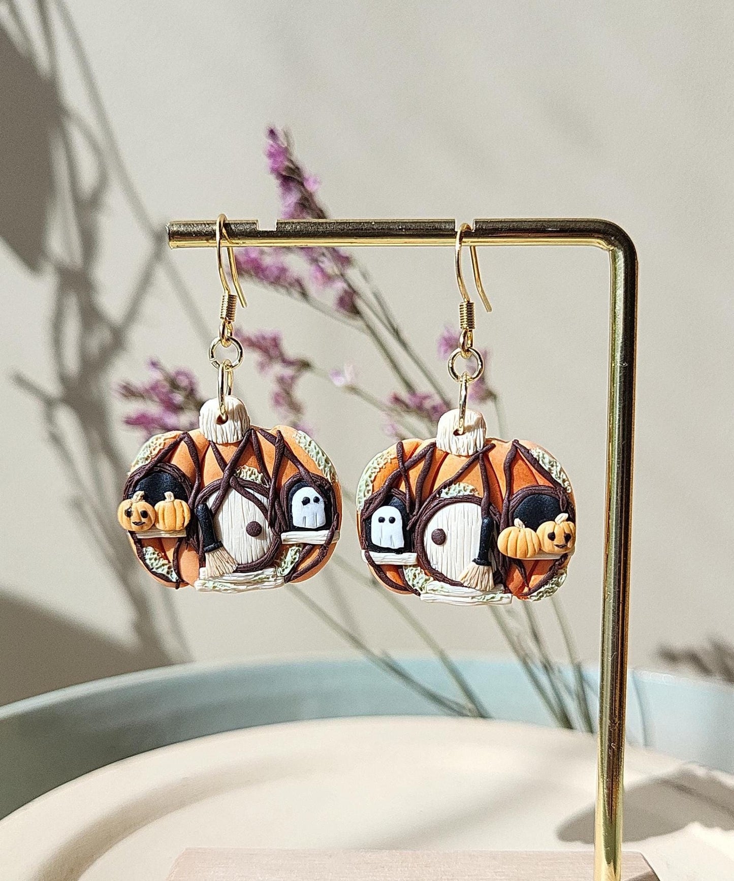 Halloween Pumpkin House Earrings • Spooky Cute Ghost Jewelry • Forest Jewellery • Whimsical And Fun • Polymer Clay • Gift For Women
